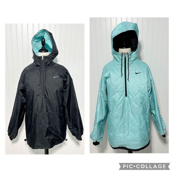 Nike‎ Women's Vintage Half Zip Reversible Hooded Windbreaker Jacket Blue Medium - Picture 1 of 16